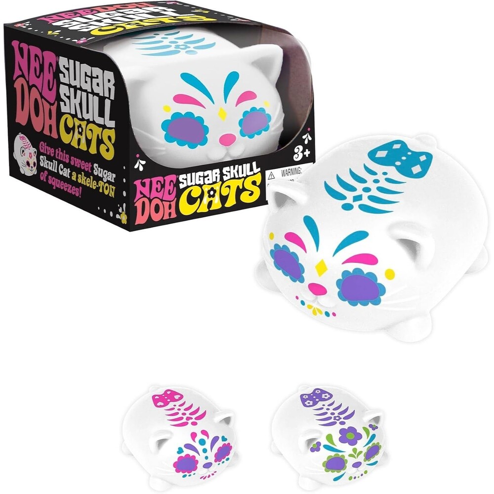 NeeDoh Sugar Skull Cats Glow in the Dark Lot of 3 Different Colors Blue Pink Pur